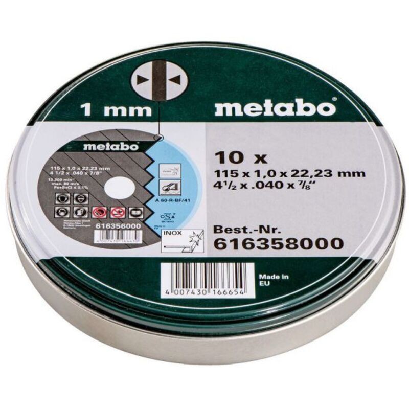 Set De Disques À Tronçonner En Inox Metabo 616358000 Diamètre 115 Mm 10 Pc(s)