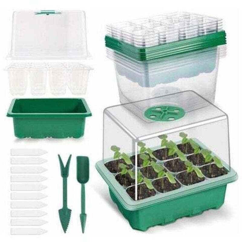 5 Pack Bac À Semis, Plateaux De Culture Avec Couvercle Mini Serre Pour Semis Pour Germination, Culture Des Plantes Fleurs (12 Cellules Par