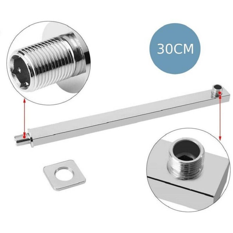 Bras De Douche Carré En Laiton Chromé Avec Rosace De 30 Cm - Bras De Douche Carré En Laiton Chromé Avec Rosace De 30 Cm