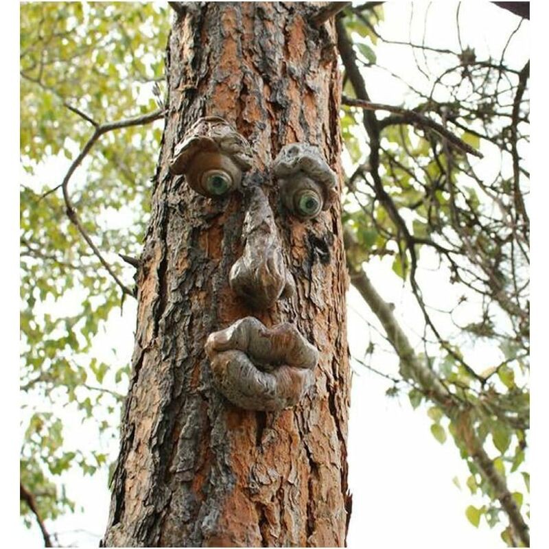 – Sculpture Visage D'Arbre En Résine – Décoration Extérieure Résistante Au Gel – 4 Pièces – Installation Personnalisable