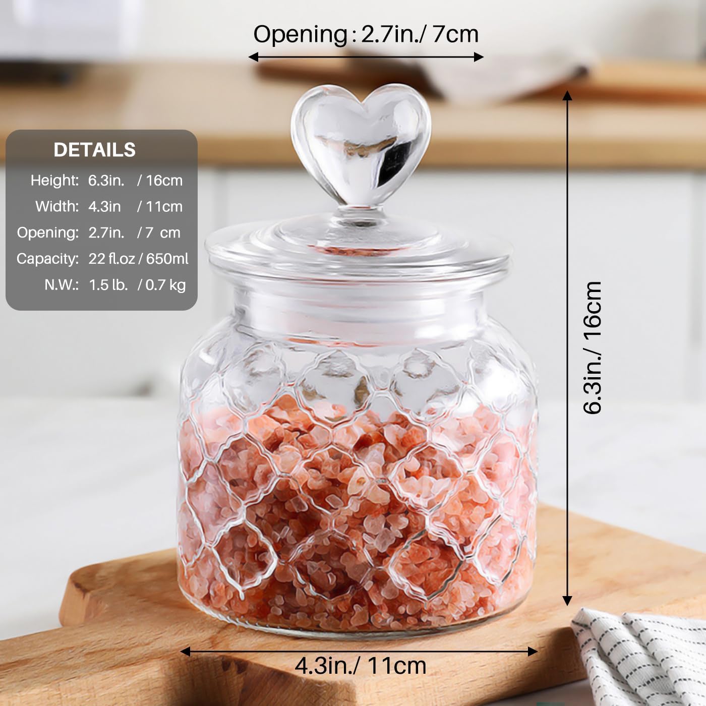Ensemble De 2 Bocaux De Conservation En Forme De Cœur Jeiibrzui - 650 Ml - Verre Hermétique Transparent Avec Couvercle - Accessoire De Cuisine