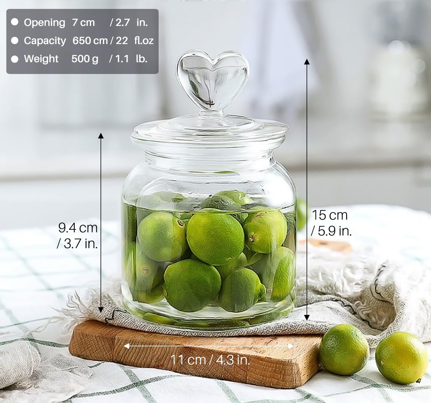 Bocaux De Rangement Jeiibrzui Avec Couvercles - 650 Ml - Lot De 2 - Poignée En Forme De Cœur - Verre Hermétique - Idéal Pour Les Bonbons Et