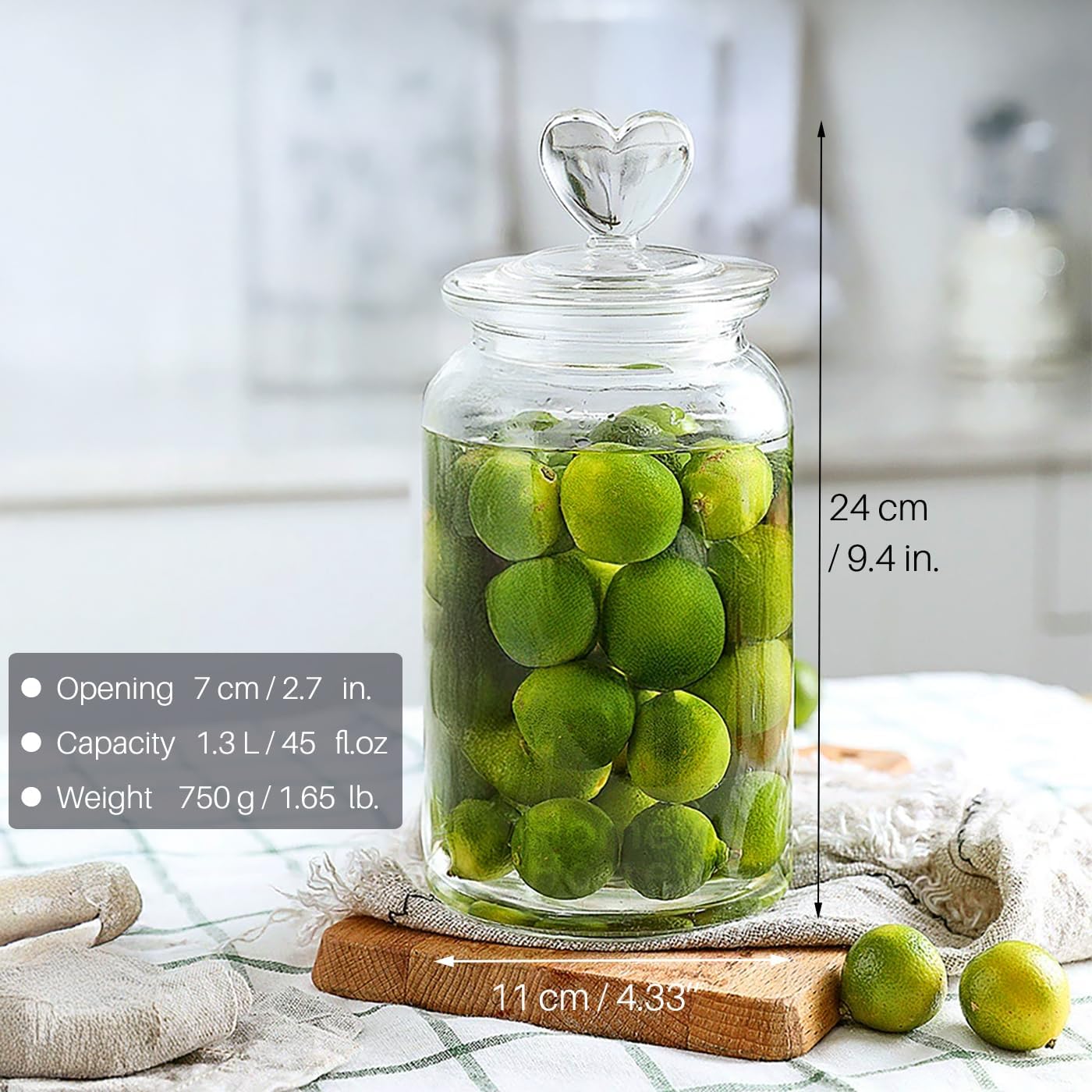 Ensemble De 2 Bocaux De Conservation Jeiibrzui - 1300 Ml - Poignée En Forme De Cœur - Verre Hermétique Pour Bonbons Et Cuisine
