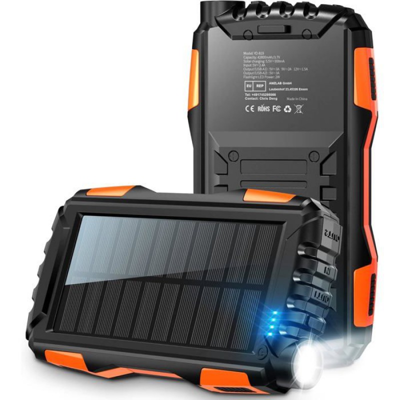 Nosheir Tragbares Solarladegerät – 42800 Mah Kapazität – Zwei Usb-ausgänge – Micro-usb-eingang – Robustes Abs-material