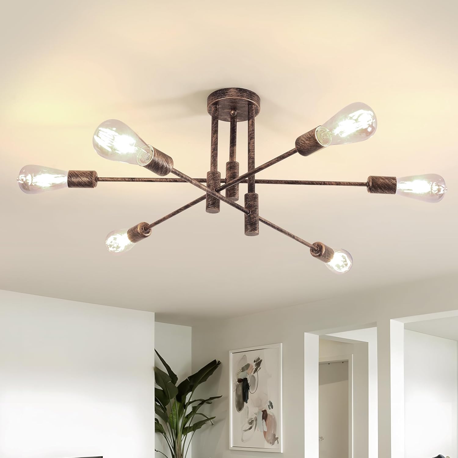 Sputnik Industrie-kronleuchter – 6-flammig – Verstellbar – Bronze – Intensives Vintage-licht – Wohnzimmer, Küche, Schlafzimmer – 72 Cm