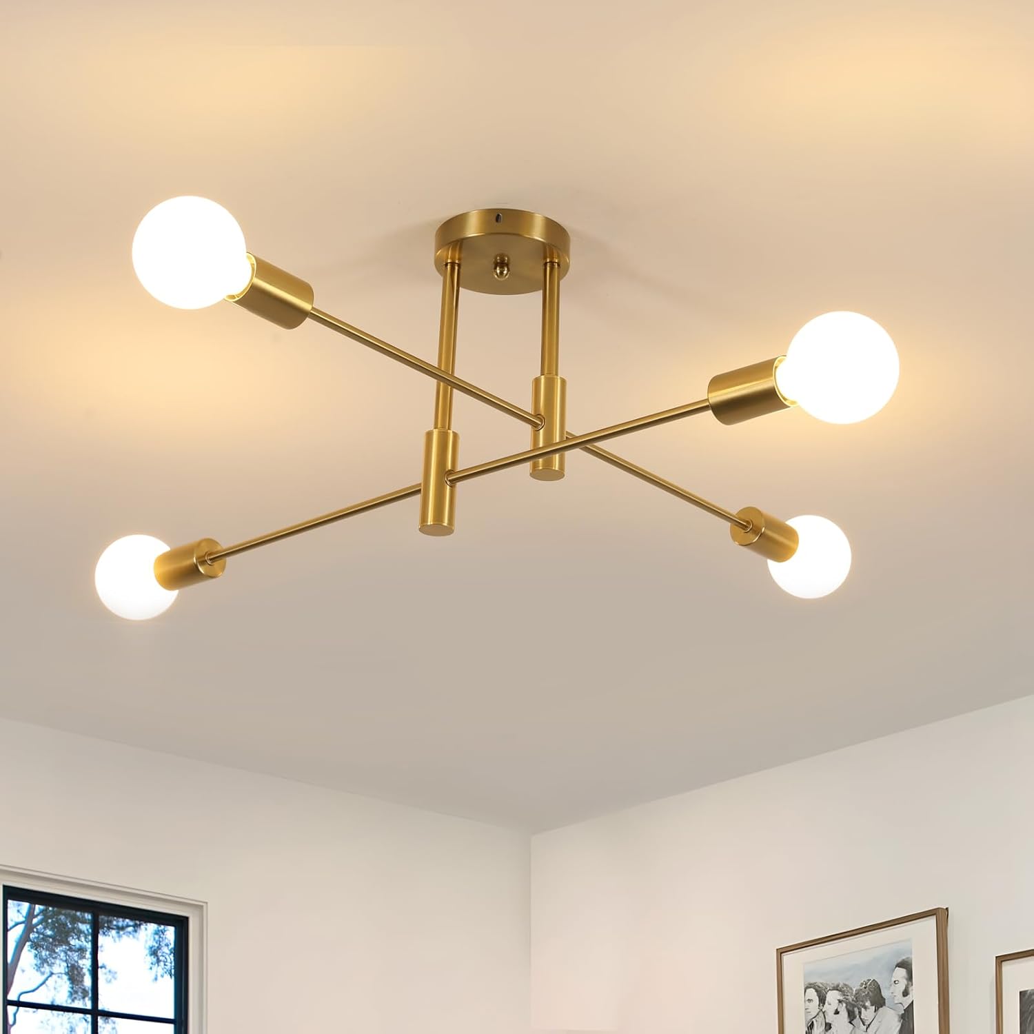 Sputnik Deckenleuchte – 6 Leuchten – Goldfarbenes Metall – 180° Verstellbare Arme – Wohnzimmer, Schlafzimmer, Esszimmer – Durchmesser 71 Cm