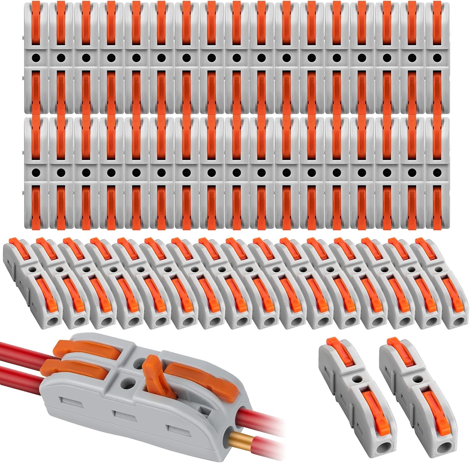 Automatische Anschlussklemmen – 50 Stück – Pa66 Feuerfest – Orangefarbener Schnellhebel – Für Haus- Und Industrieinstallationen – 0,2 Bis 4 Mm²