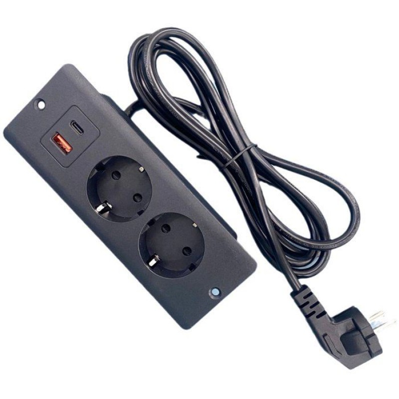 Unterputz-steckdosenleiste – 2 Steckdosen – 1 Usb-anschluss – 1 Usb-c Pd20w-anschluss – 1,5 M Kabel