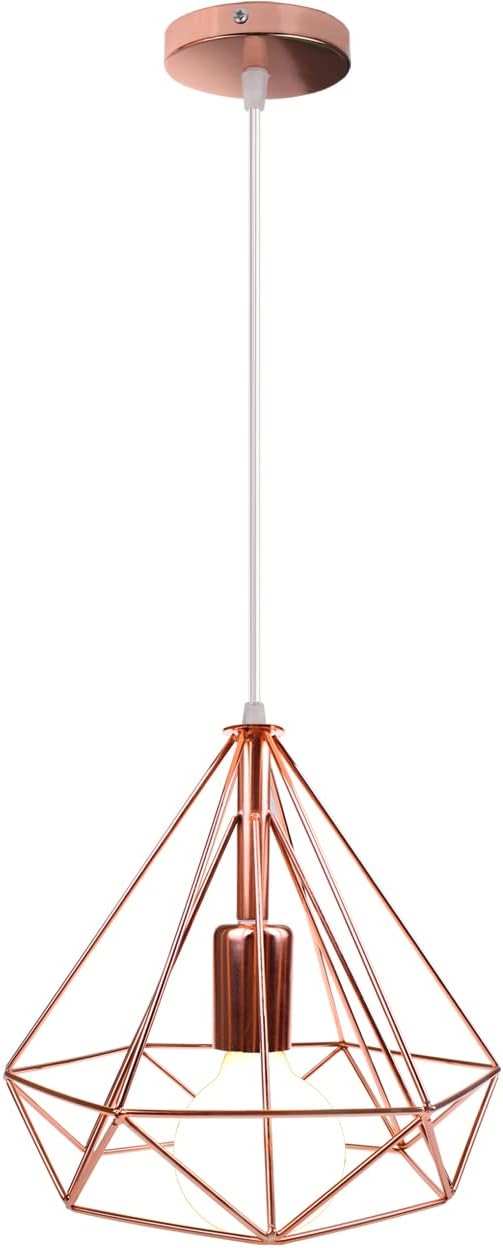 Retro-pendelleuchte – 1 Stück – Schmiedeeisen – Diamantkäfig-design – Wohnzimmer, Küche, Schlafzimmer – Roségold, 25 Cm