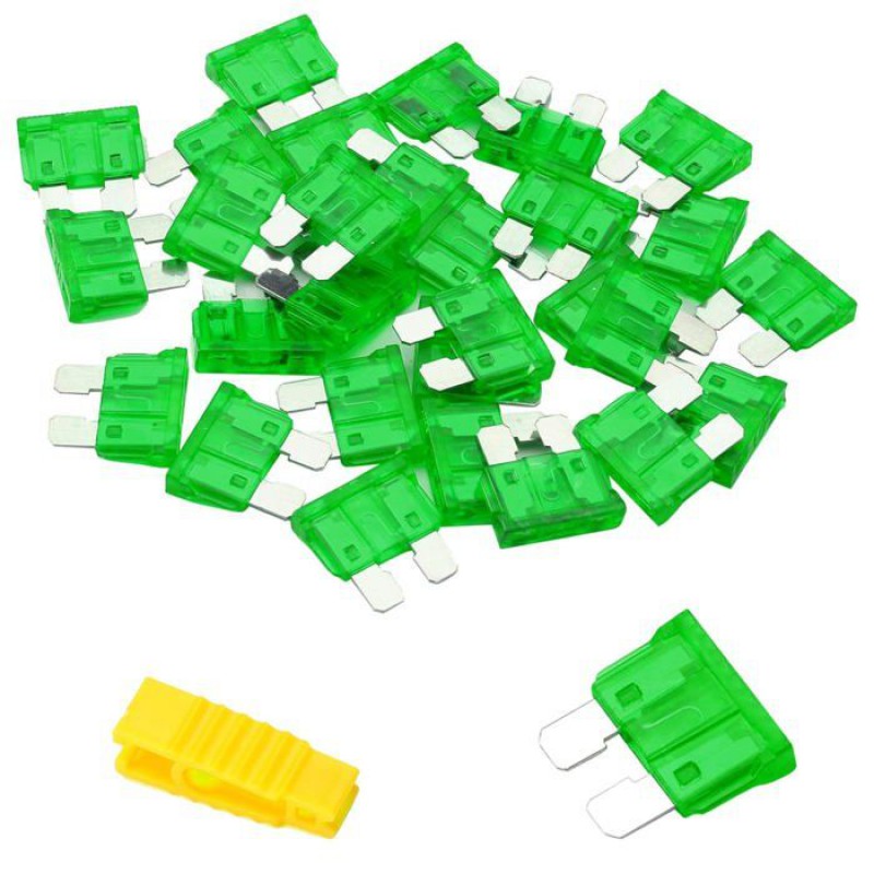30-a-kfz-sicherung – 20 Stück – 30 A – 19 X 5 X 18,5 Mm – 32 V – Transparentes Gehäuse – Farbcodiert