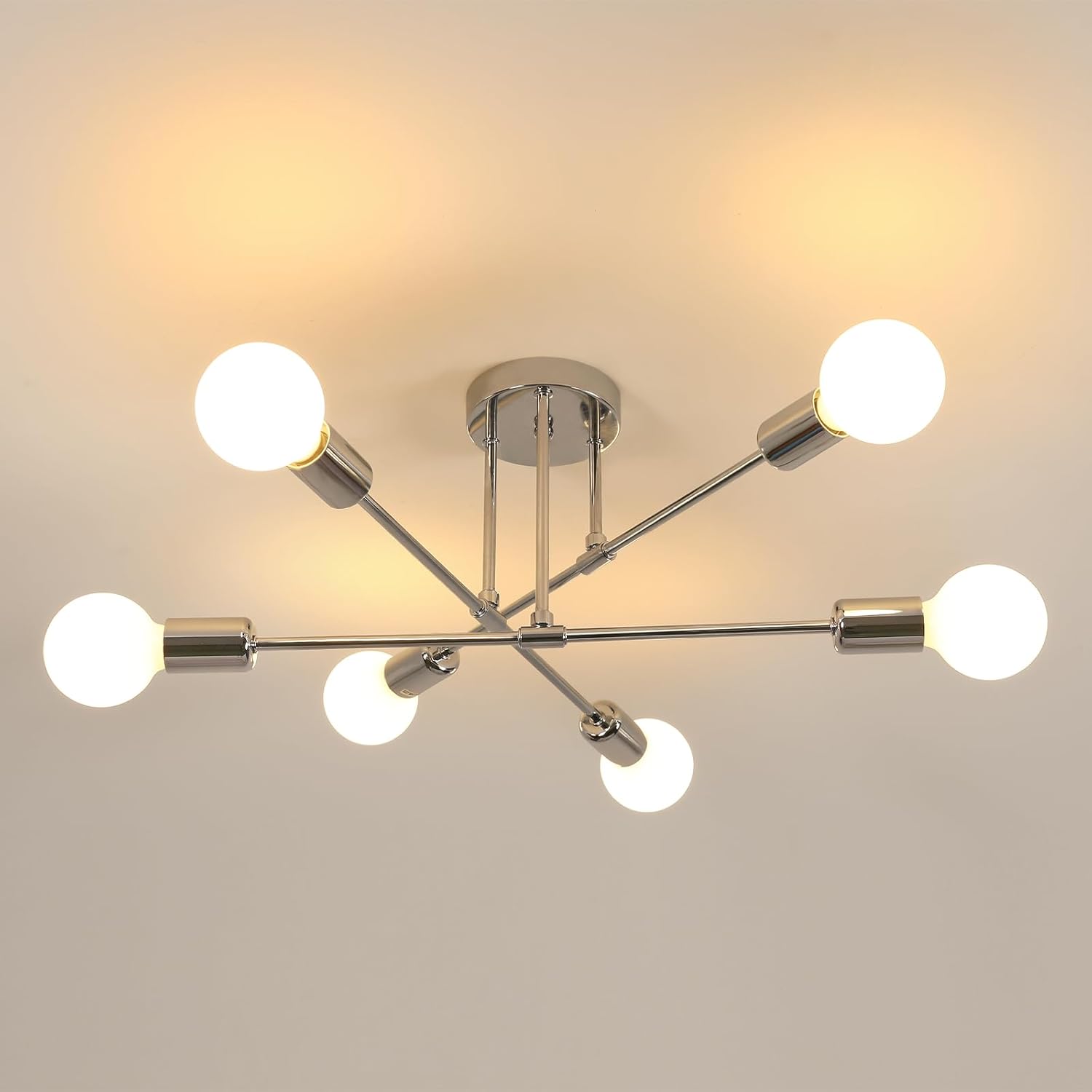 Industrielle 6-flammige Deckenleuchte – Chrommetall – Verstellbare Ausrichtung – Wohnzimmer, Schlafzimmer, Küche – 60 Cm Durchmesser