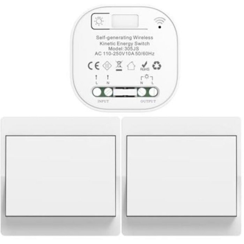 Batterieloser Funkschalter – Selbstversorgend – 433 Mhz – Reichweite In Innenräumen: 30 M – Reichweite Im Freien: 100 M