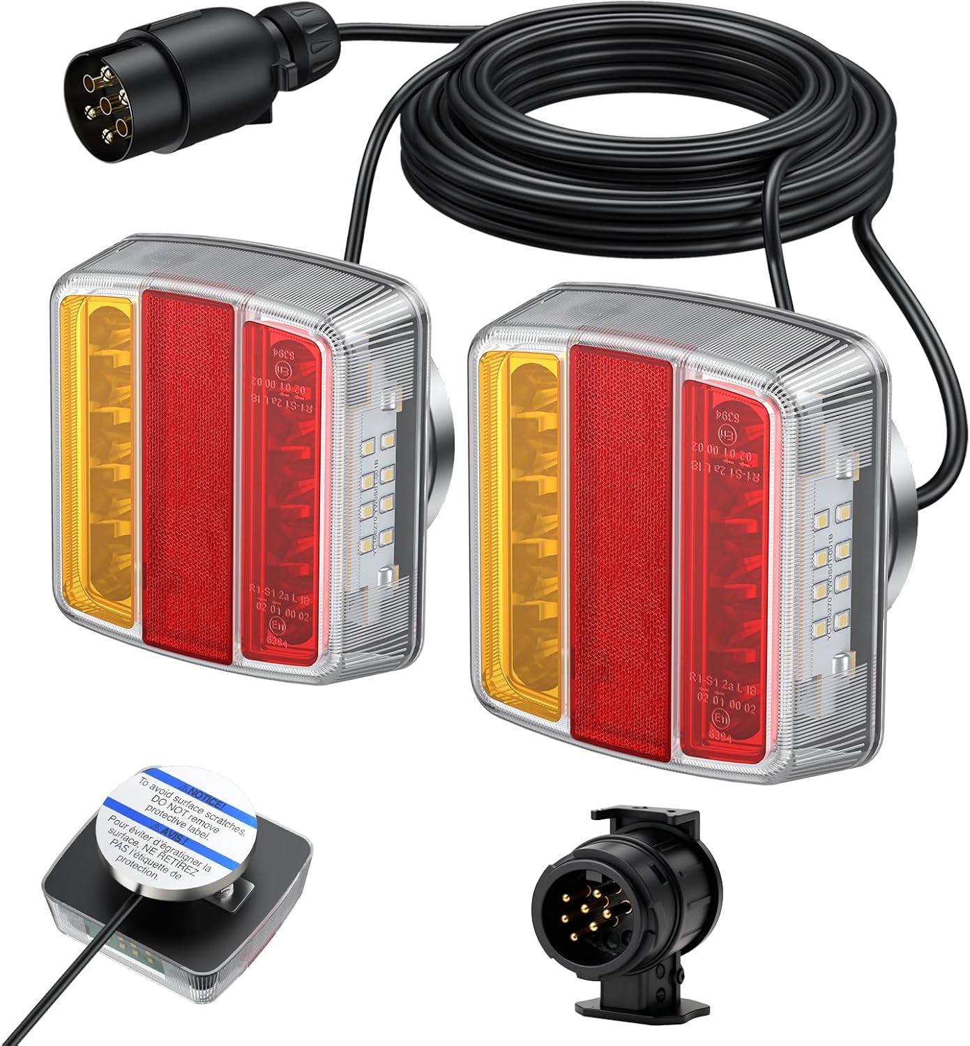Rückleuchten Für Anhänger – 2-teiliges Set – Ip65 Wasserdichte Leds – 7,5 M Kabel Und 13/7-poliger Adapter – Für Wohnmobile Und Lkw – E11-geprüft