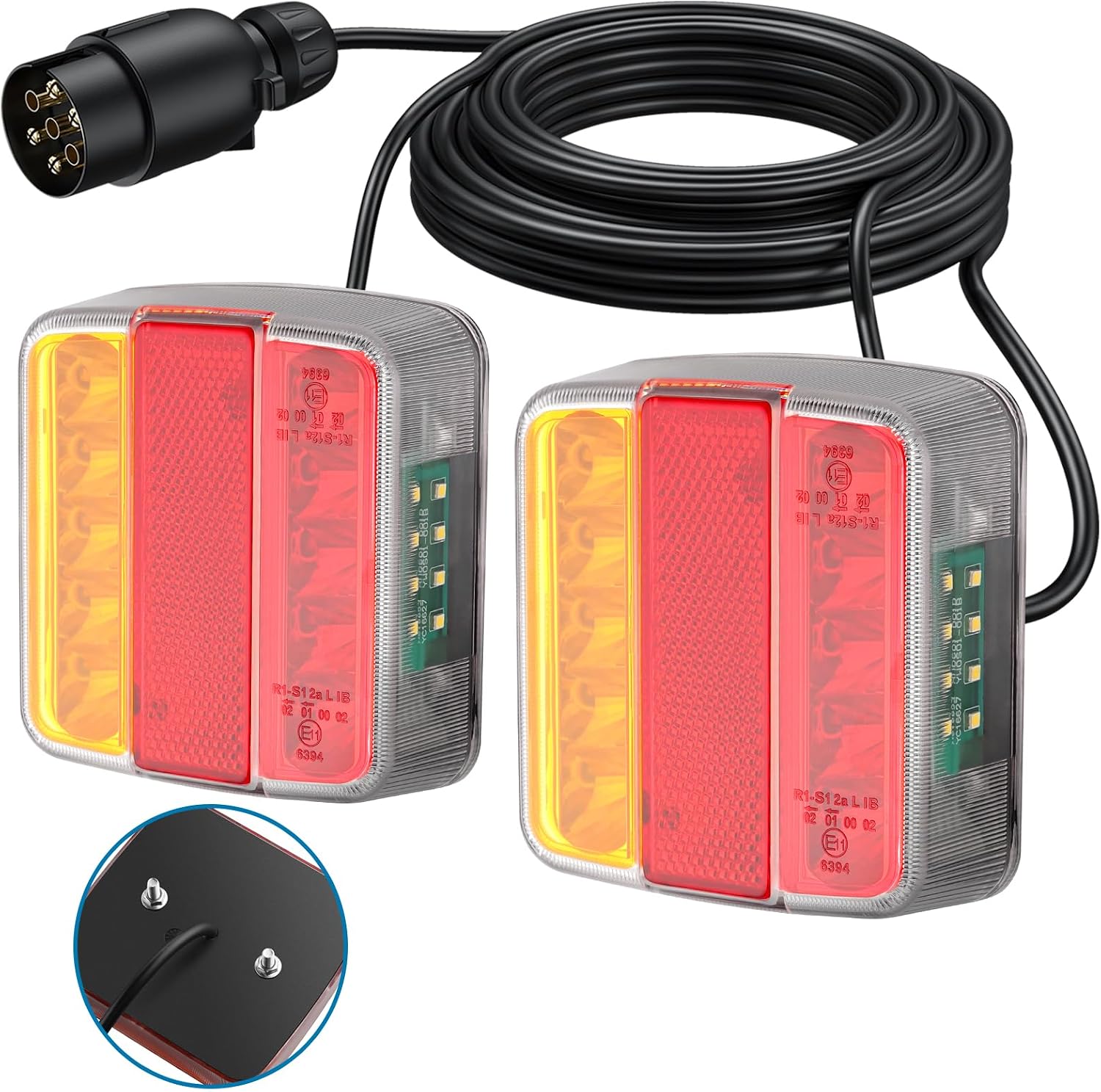 Rückleuchten Für Anhänger – 2 Stück – Ip65 Wasserdichte Led – 7,5 M Kabel, 7-poliger Stecker – Für Lkw Und Wohnmobile – E11-zulassung