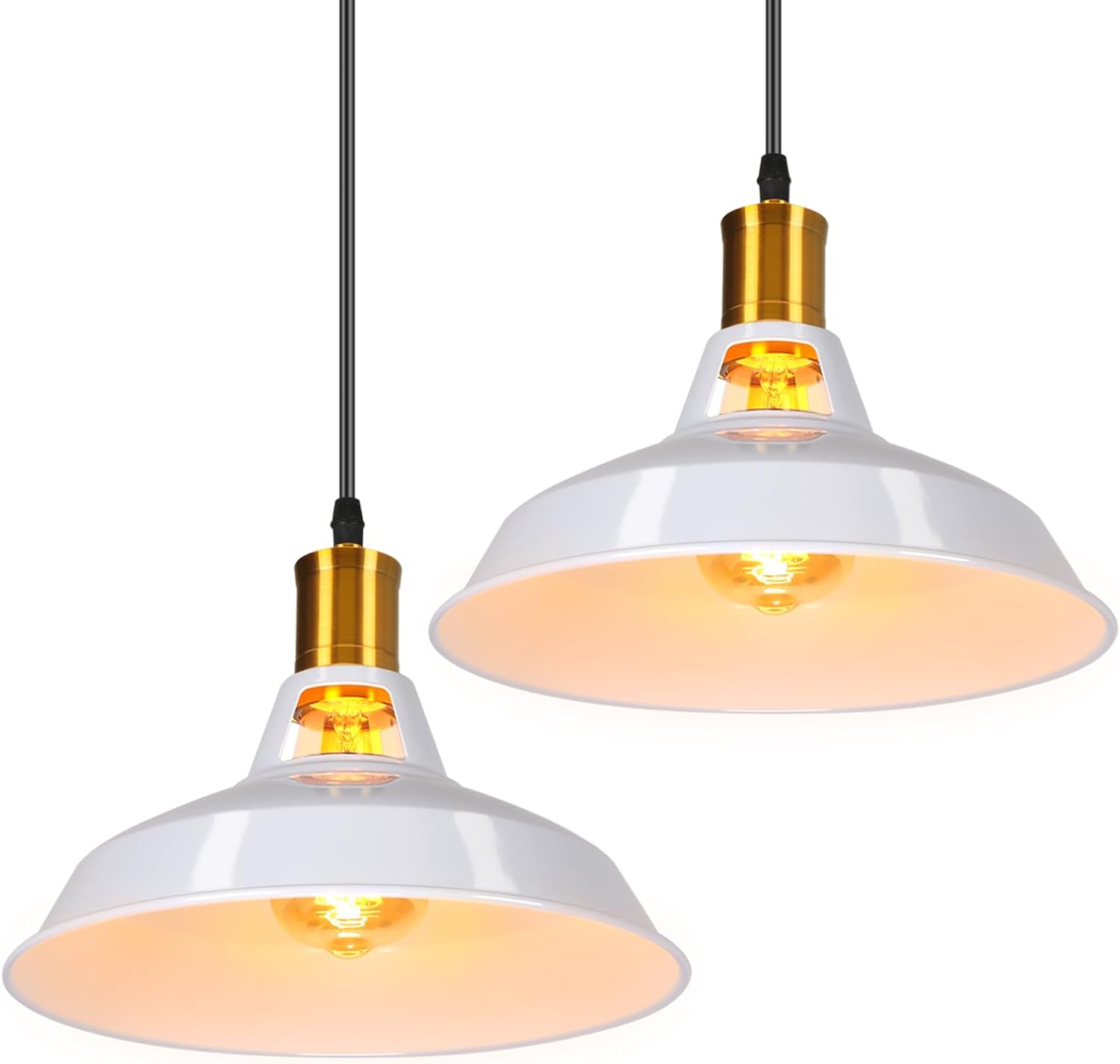 Industrielle Pendelleuchte – 2 Stück – Retro-weißmetall – Verstellbares Kabel E27 – Wohnzimmer, Küche, Büro – Ø 27 Cm