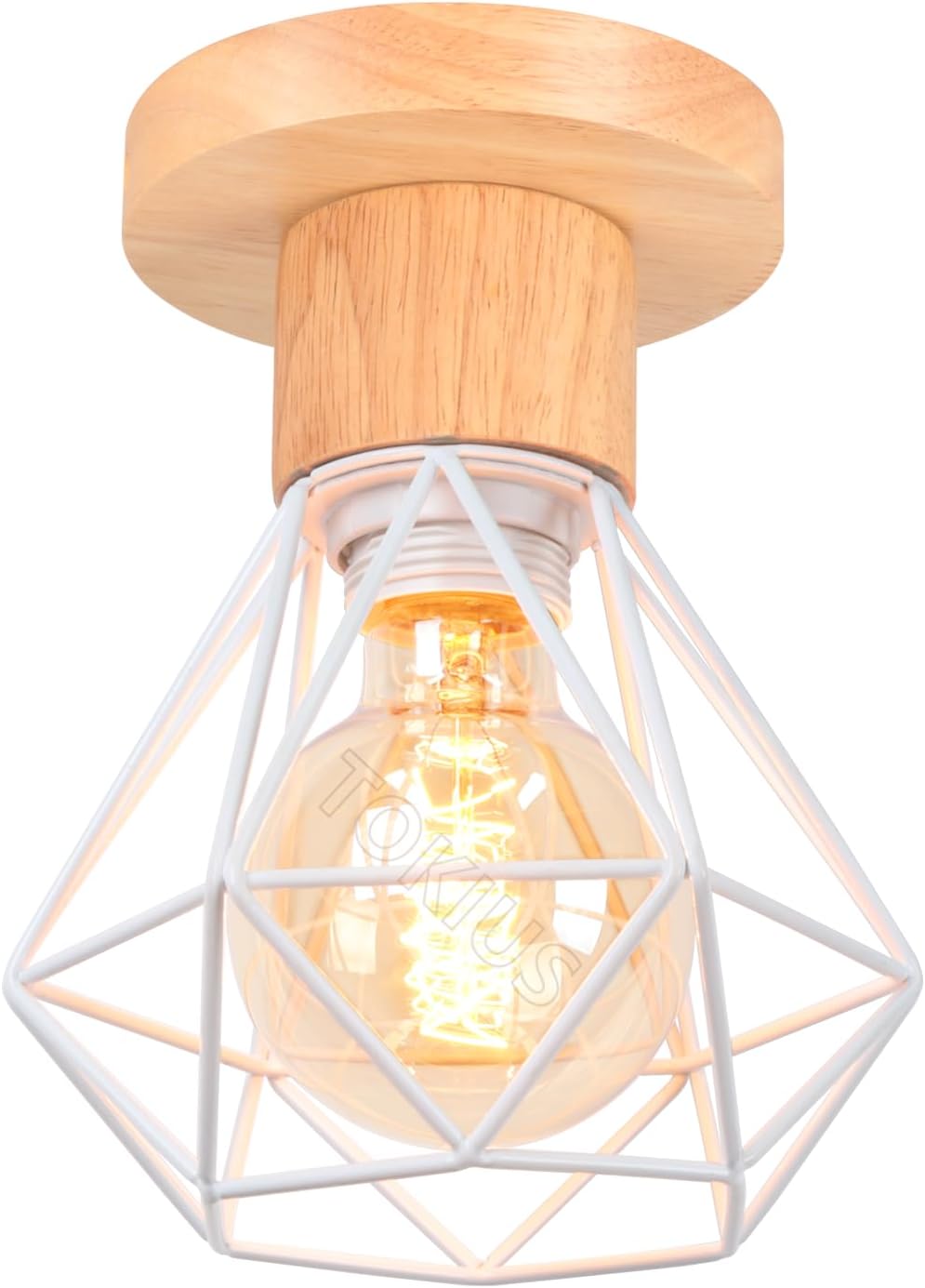 Vintage-deckenleuchte – 1 Stück – Metall Und Holz – Retro-industriedesign – Wohnzimmer, Küche, Schlafzimmer – Ø 16 Cm