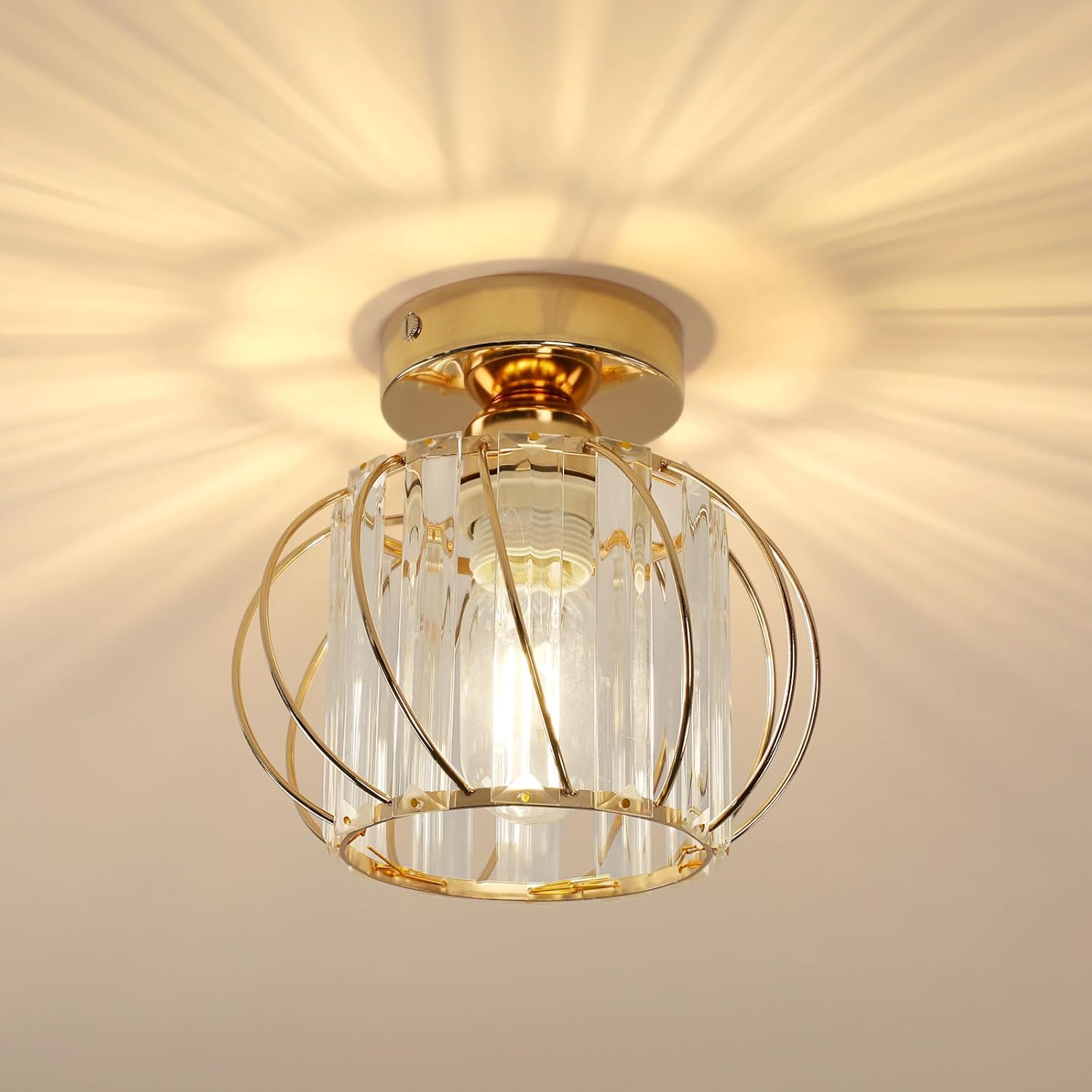 Goldene Kristall-deckenleuchte – 1 Stück – Eisen Und Glas – Halbeinbauleuchte – Wohnzimmer, Schlafzimmer, Flur – Durchmesser 18 Cm