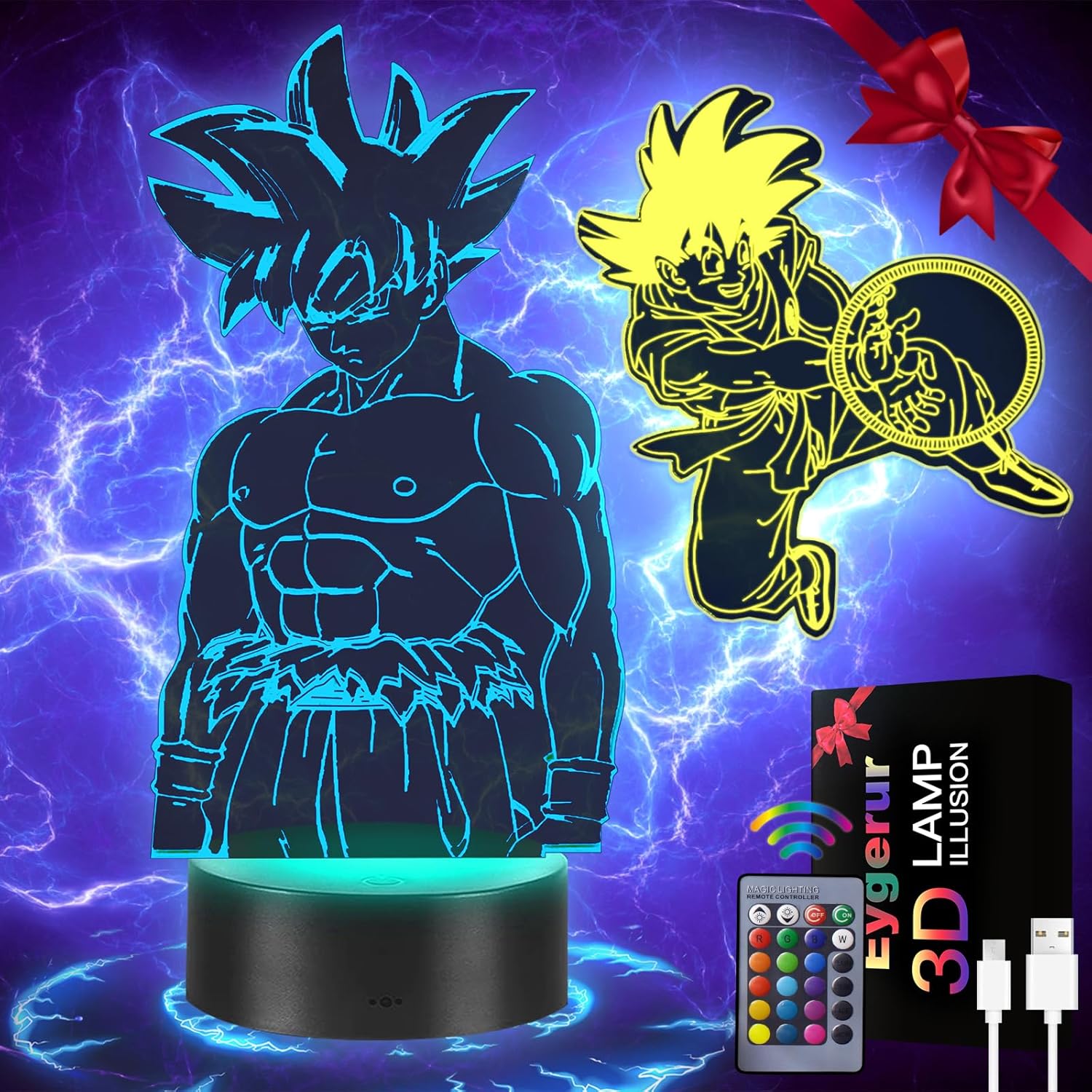 Goku 2-in-1 Nachtlicht – 1 Stück – Acryl Und Abs – 3d-illusions-led, 16 Farben – Kinderzimmer Und Dekoration – Fernbedienung Inklusive