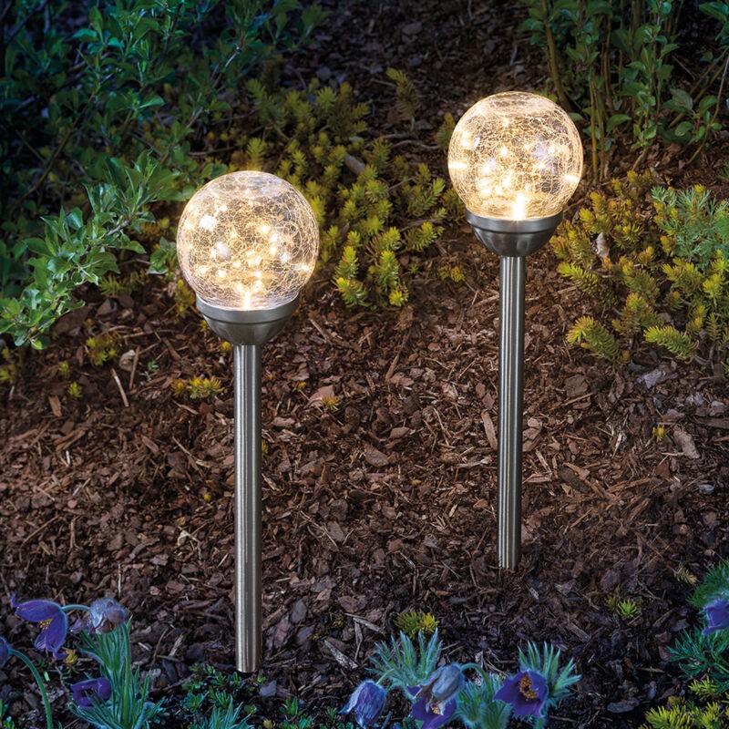 Ensemble De Prises De Jardin Solaire En Mosaïque De Verre Blanc Chaud, Éclairage Solaire De Jardin, Esotec 102312