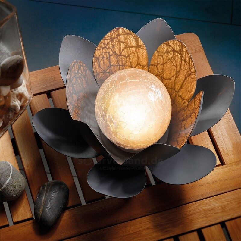 Esotec – Lampe Solaire Décorative Fleur De Lotus – Boule En Verre Craquelé – Éclairage Blanc Chaud – Autonomie 6h – Ip44 – 102086