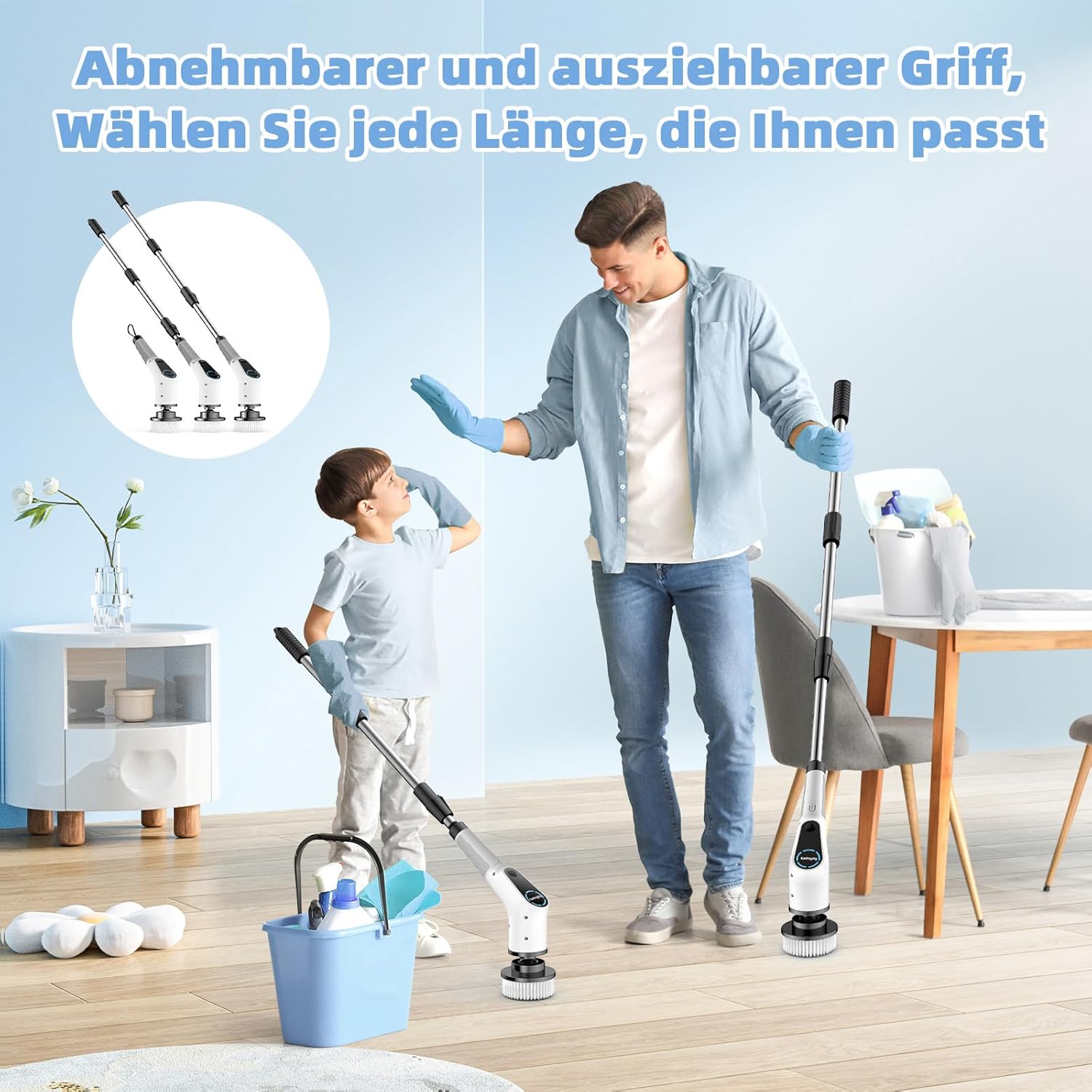 Brosse De Nettoyage Électrique Jeiibrzui - Kit 8 En 1 Avec Têtes Interchangeables - Manche Télescopique Réglable De 30 À 137 Cm - 2 Vitesses Et