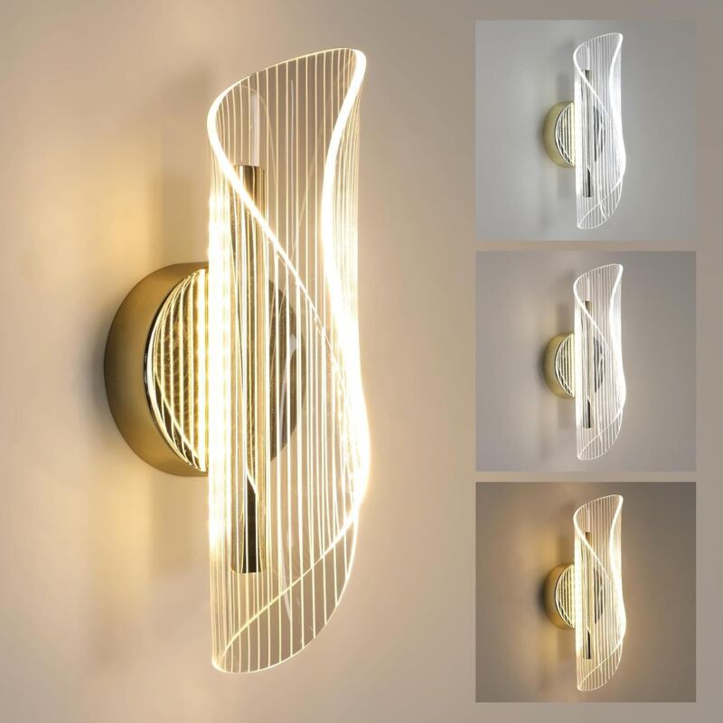 Wandleuchte Für Den Innenbereich, 16 W, 3 Einstellbare Farbtemperaturen, Moderne Led-wandleuchte, Kreatives Spiraldesign, Goldfarben, Für