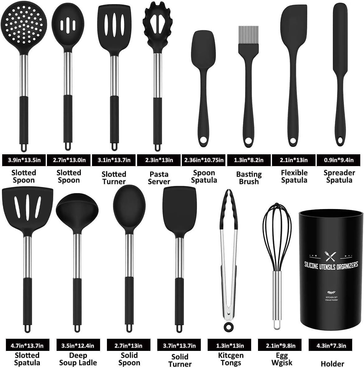 Cuillères À Soupe Jeiibrzui, 12 Pièces - Ensemble De Couverts En Acier Inoxydable Avec Manches Noirs - Finition Miroir - Idéal Pour La Maison, Les