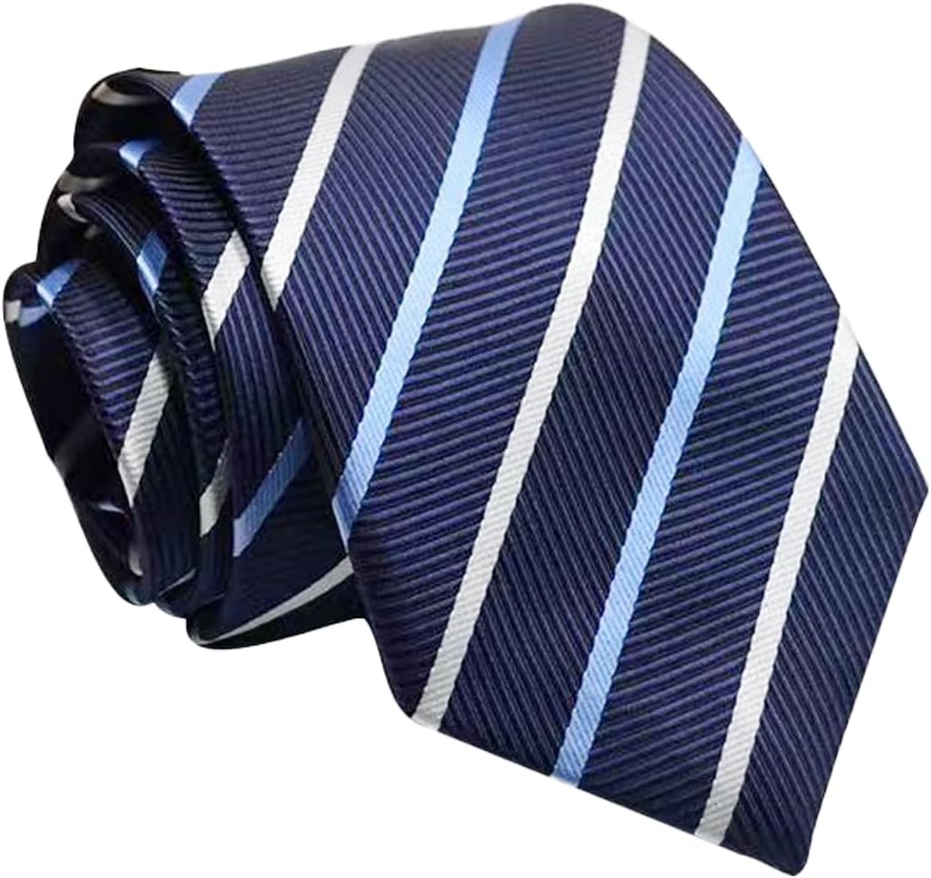 Herrenkrawatte 8 Cm - 1 Stück - Polyesterseide - Blau-weiß Gestreiftes Muster - Büro Und Hochzeit - 145 X 8 Cm