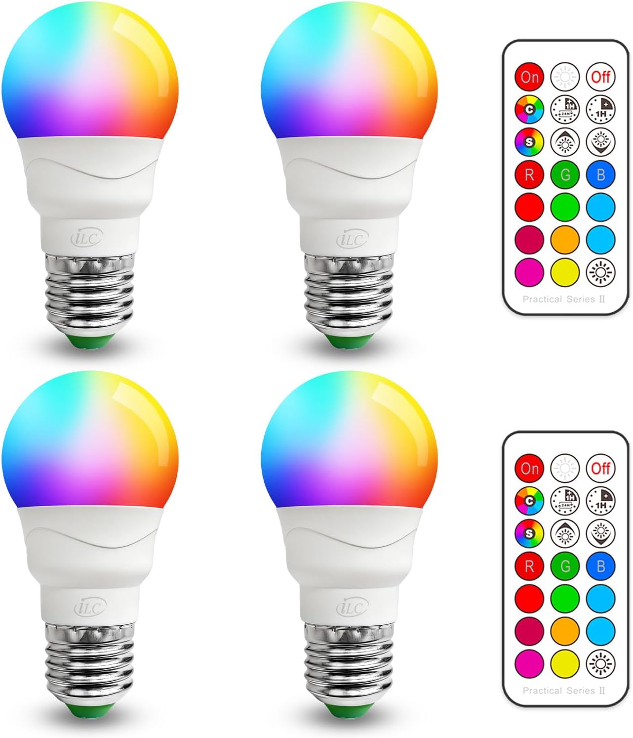 E27 Farb-led-lampe – 4er-pack – Glas Und Kunststoff – 12 Rgb-farben, Fernbedienung – Wohnzimmer, Schlafzimmer, Büro – Entspricht 40 W Warmweiß