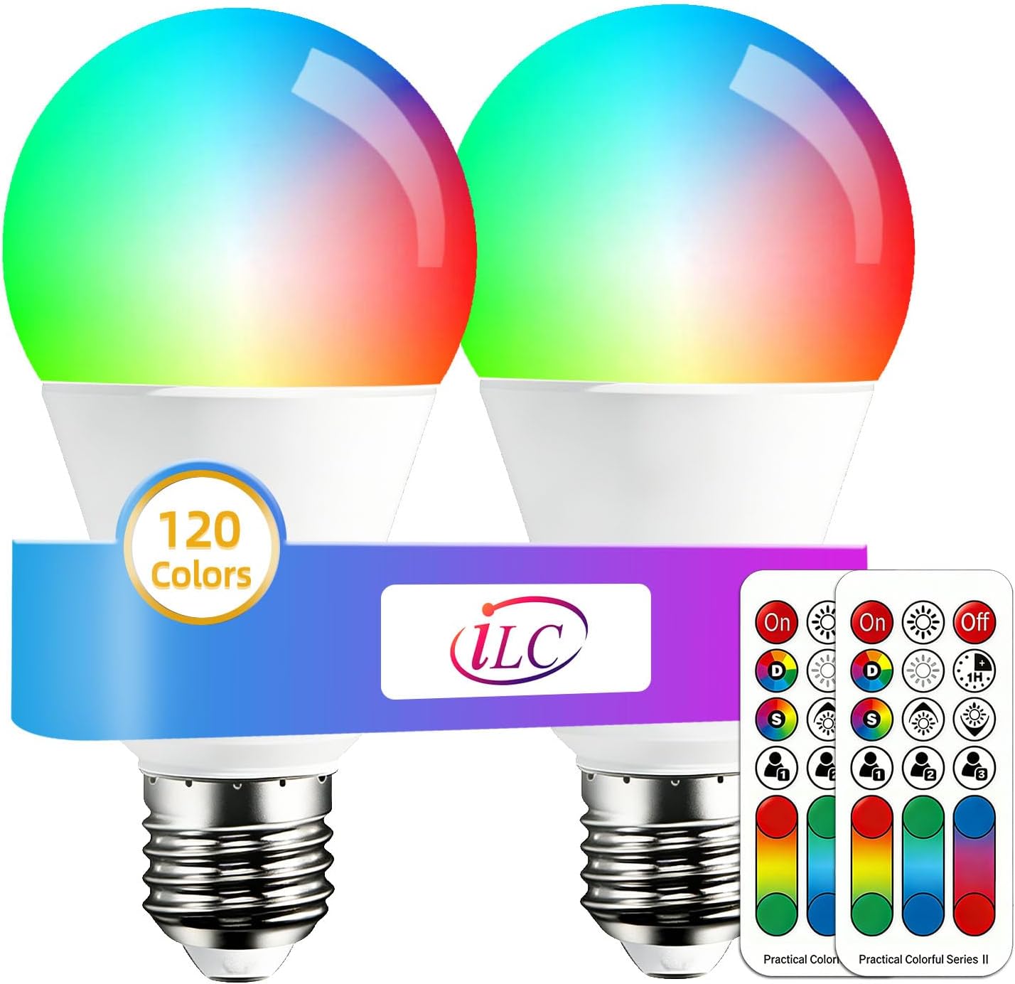 E27 Rgb-led-lampe – 2er-pack – A60-glas, 10 W – 120 Farben Und Fernbedienung – Wohnzimmer, Schlafzimmer, Party – Warmweiß 2700 K