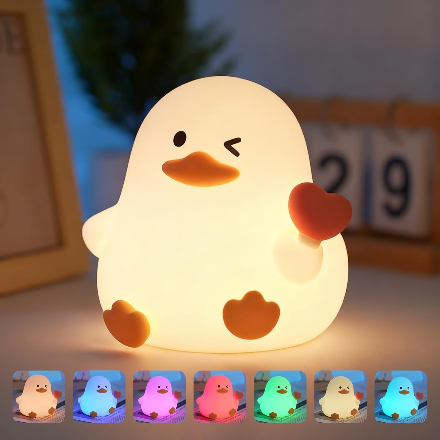 Enten-nachtlicht – 1 Stück – Weiches Silikon – 7 Farben Und Timer – Babyzimmer Und Büro – Rosa Herzdesign
