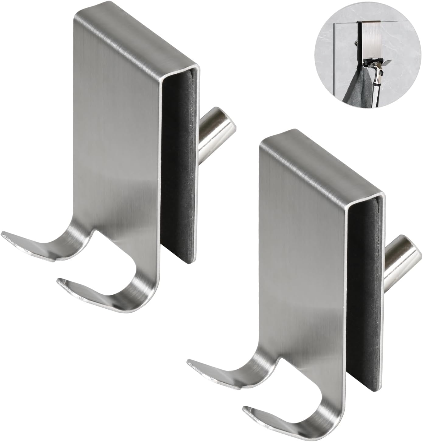 Duschhaken Aus Edelstahl – 2er-set – Gebürsteter Stahl Und Eva – Wendbarer Handtuchhalter – Kein Bohren Erforderlich – Für 5–10 Mm Glas – Silber