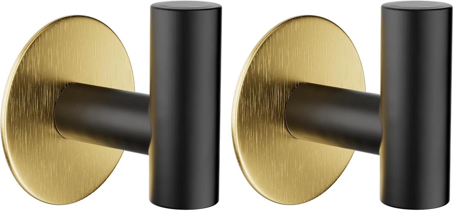 Klebehaken Für Die Wand – 2 Stück – Schwarzer Und Goldener Edelstahl – Kein Bohren Erforderlich – Für Bad Und Küche – Elegantes Design
