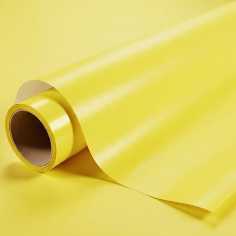 - Glänzende, Zitronengelbe Vinylfolie Für Glatte Oberflächen Mit Atmungsaktivem Klebstoff - 122 Cm X 1,5 M - Auf Rolle