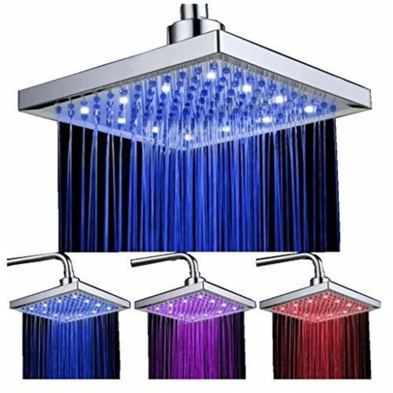 8-zoll-led-duschkopf (quadratisch), Temperaturregelung, 3 Farbwechsel, Verchromte Abs-oberfläche, 12 Leds Für Das Badezimmer
