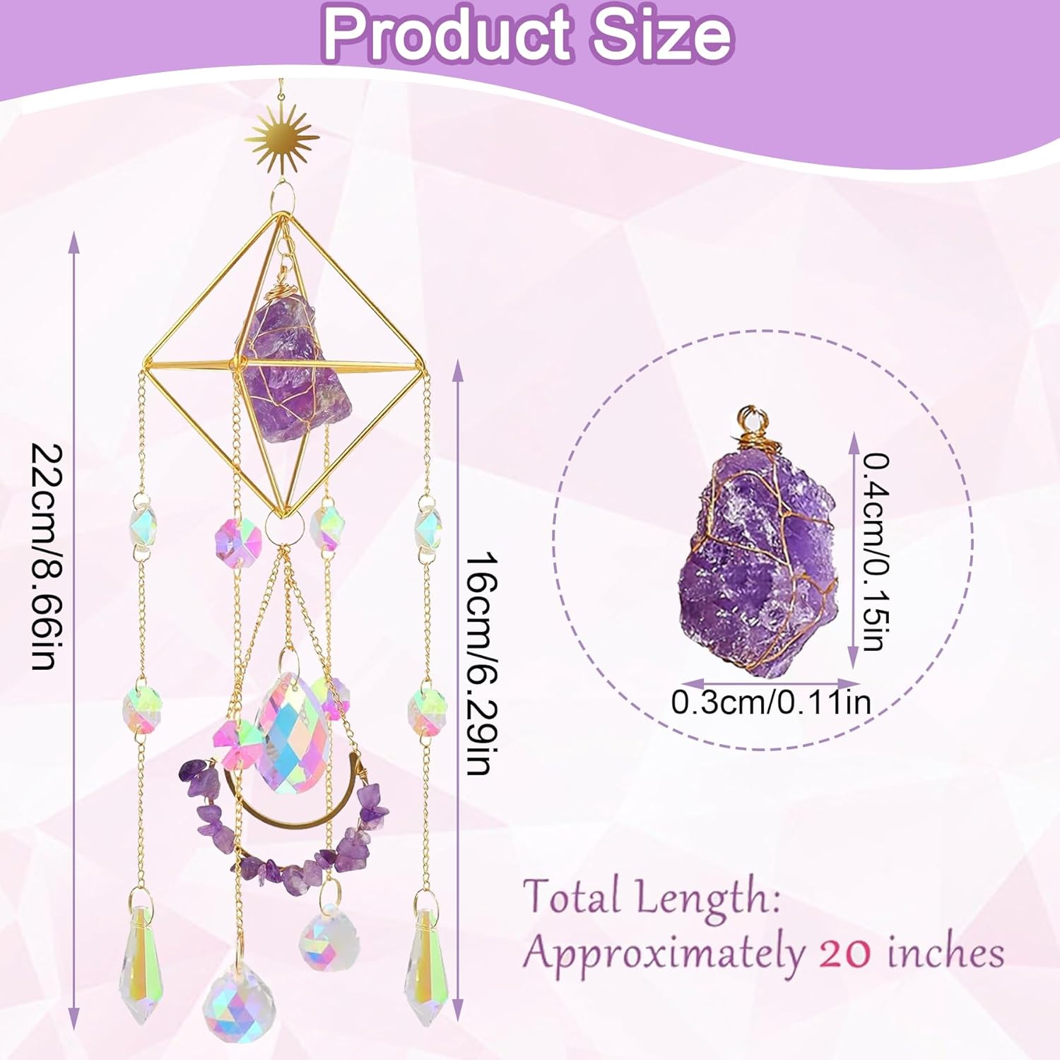 Ensemble Attrape-soleil Jeiibrzui - 4 Pendentifs En Cristal - Prisme Arc-en-ciel Pour Fenêtre Et Jardin - Motif Étoile, Lune, Cœur Et Papillon -