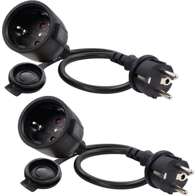 Hualisiji Mini-schuko-verlängerungskabel 16a 250v Kurzes Schuko-verlängerungskabel 2 Ac-stecker Ip44 Für Den Einsatz 0,5m 2 Stück