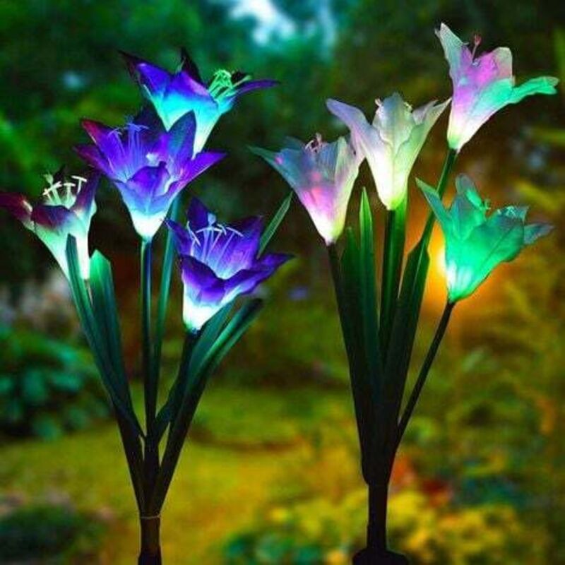 Lot De 2 Lampes Solaires De Jardin 7 Couleurs Changeantes En Plein Air Fleurs Plus Grandes Et Panneau Solaire Plus Large Pour Patio De Jardin,