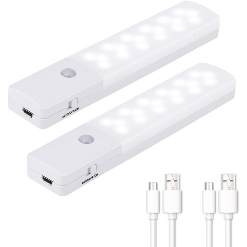 Lot De 2 Veilleuses Sans Fil Avec Détecteur De Mouvement - Lampe 18 Led Rechargeable Pour Cabinet, Placard, Garage, Couloir