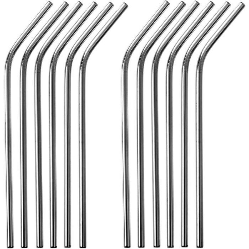Set Mit 12 Gebogenen Edelstahlstrohhalmen, 6 Mm Durchmesser, Spülmaschinenfest, Für Cocktails Und Den Täglichen Gebrauch