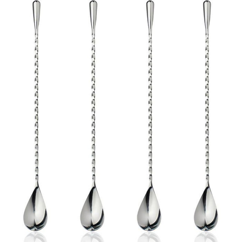 4 Cocktaillöffel, Edelstahl 304, Gedrehtes Design, 30 Cm Lang, Für Die Hausbar Und Das Restaurant