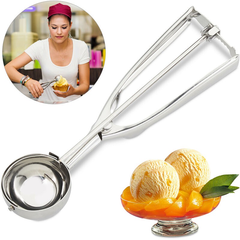 Relaxdays Edelstahl-eiskugelportionierer, Sorbet- Und Fruchtportionierer, Hebelgriff, 53 Mm Durchmesser, Eiscreme, Silber
