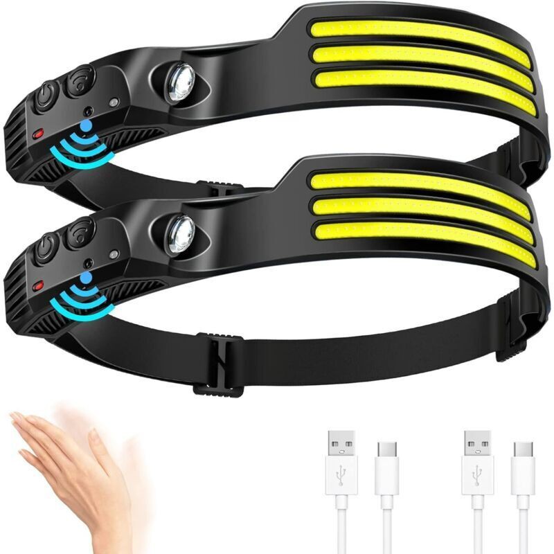 Lampe Frontale Led Ultra Puissante,3000 Lumens Super Lumineux 3led 230° Torche Rechargeable Usb Capteur De Mouvement,étanche Ipx5 Poids 0.14lb Léger
