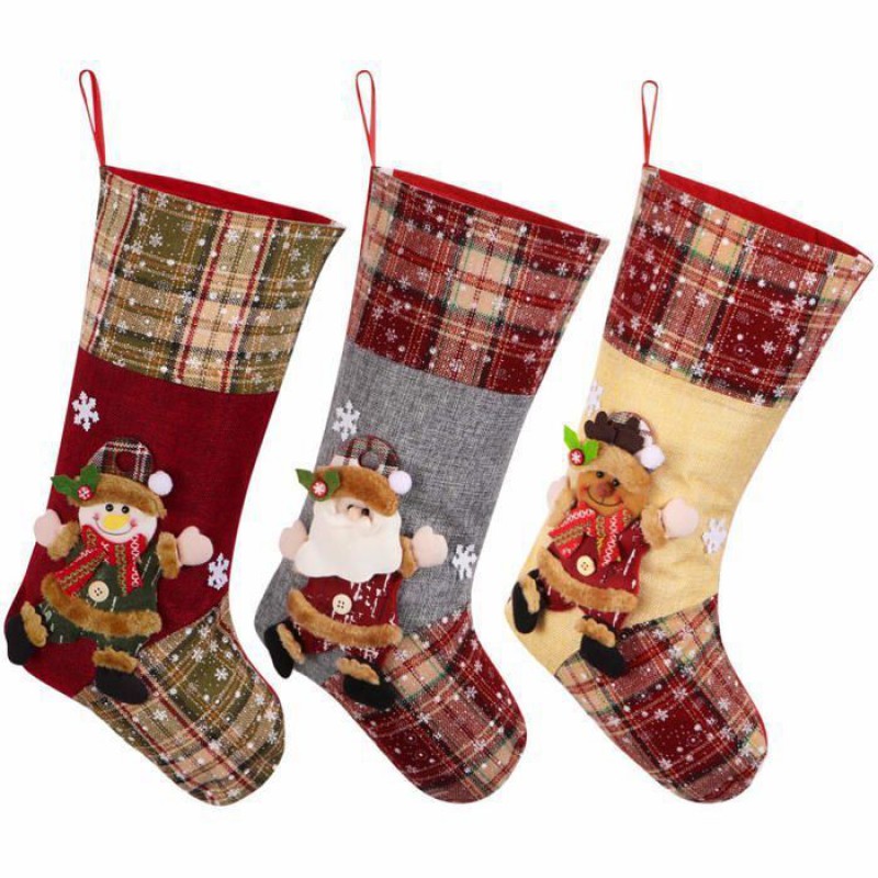 Weihnachtsstrumpf, Große Weihnachtsstrumpfdekoration, Rentier-, Schneemann- Und Weihnachtsmannstrumpf, 43 X 23 Cm