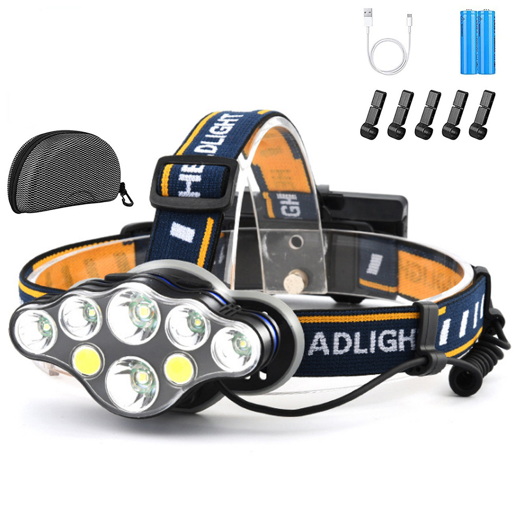 Lampe Frontale Led Rechargeable, Ultra Puissante Lampe À 8 Del De 18000 Lumens, Torche Frontale Étanche Et Léger, Parfait Pour Le Camping