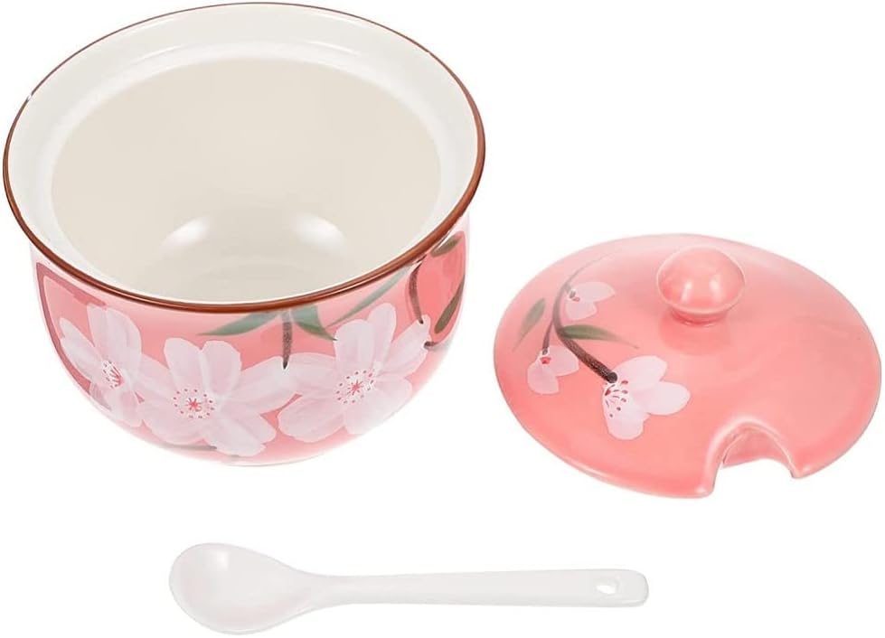 Pot À Épices En Céramique Jeiibrzui - 300 Ml - 1 Pièce Avec Cuillère Et Couvercle - Motif Floral Bleu