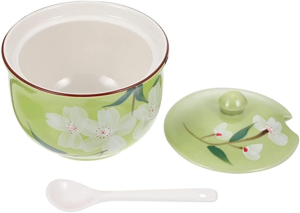Pot À Épices En Céramique Jeiibrzui - 300 Ml - 1 Pièce Avec Couvercle Et Cuillère - Motif Floral Orange Pour La Cuisine