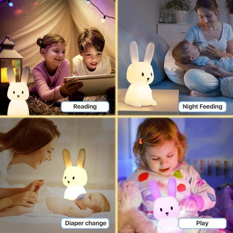 Baby-hasen-nachtlicht Mit 7 Lichtmodi Touch-steuerung Usb-aufladbar Timer-funktion Nachttischlampe