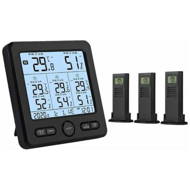 Station Météo Sans Fil Avec 3 Capteurs Extérieurs Thermomètre Hygromètre Numérique Intérieur/extérieur Avec Étalonnage Température/humidité Alarme