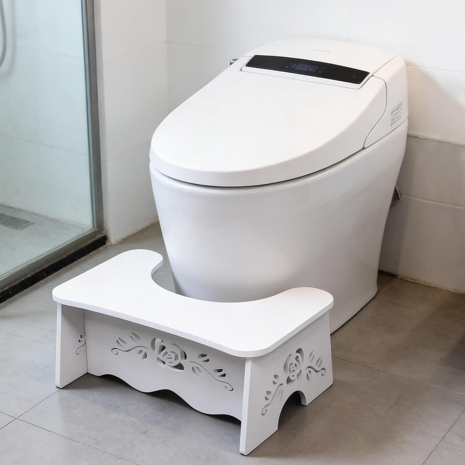 Tabouret De Toilette En Bois Naturel Jeiibrzui - Design Ergonomique - Hauteur 17 Cm - 1 Pièce - Couleur Claire - Surface Antidérapante Pour Une